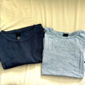 Men's H&M t-shirts. One is blue and white striped and the other blue knit.